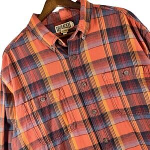 Duluth Trading Co Men’s XLT Flannel Shirt Orange Plaid Button Down Relaxed Fit